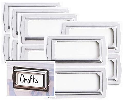 Self Adhesive Metal Bookplates for Books Cards 10Pcs Horizontal Clip Label Holders-Metal Drawer Tag Label Silver Bookplates Metals Frame for Office Library File Cabinet