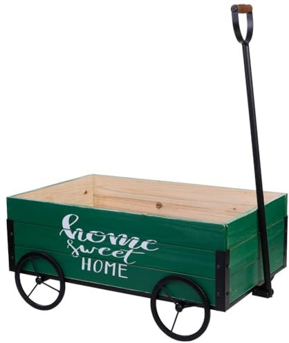 WANDERLUST DECO Schubkarre aus Holz und Metall mit Ziehgriff, 63 x 39,5 x 72 cm