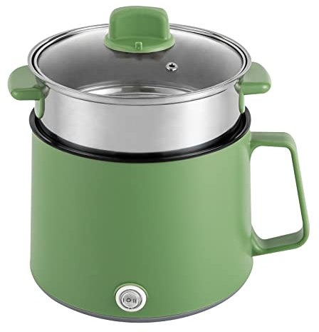Hot Pot - Olla eléctrica para pasta con doble potencia regulable (300 W/600 W) con soporte para vapor, fideos, fideos, ramen