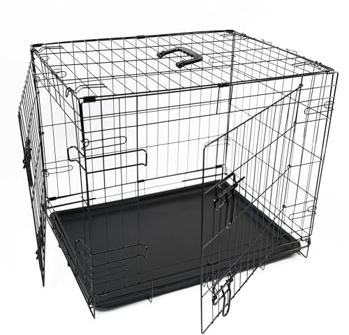 DIVCHI Dog Crate/Cage with Tray – Durable, Foldable Dog Cage with Double Doors | 2 Doors Easy Clean Removable Tray Cats House | Black (61x45x51cm)