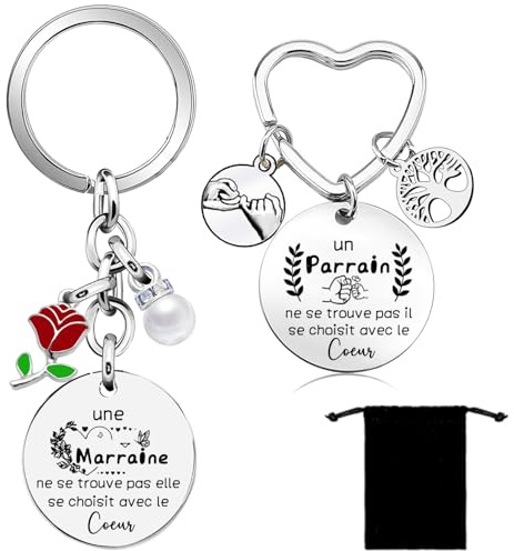 Cadeau Parrain Marraine bapteme Parrain Marraine Porte Clé Annonce Parrain Marraine Cadeaux, Porte Clef Porte-clés comme Cadeau Baptême pour Parrain Marraine Demande