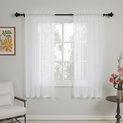 GFCC Cortinas Transparente Salon 2 Piezas Visillos Blancos 150x160 cm | Modernas Cortinas Transparente de Suave para Dormitorio Ventanas Habitacion Comedor Cocina