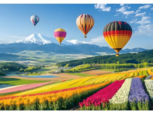 2000 Piece Puzzle for Adults – Colorful Hot Air Balloons Over Tulip Fields & Mountains – Vibrant Nature Jigsaw Puzzle – Challenging for Adults, Families & Puzzle Lovers – 39 x 28