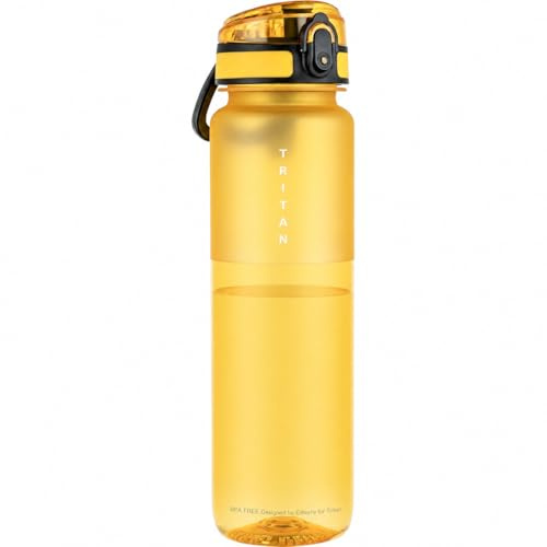 Edmyre 32oz Water Bottle with Chug Lid, Frosted & Clear Tritan BPA-Free, Leakproof, Wide Mouth, Portable Sports Water Bottle for Gym, Office, Travel, Outdoor (Yellow)