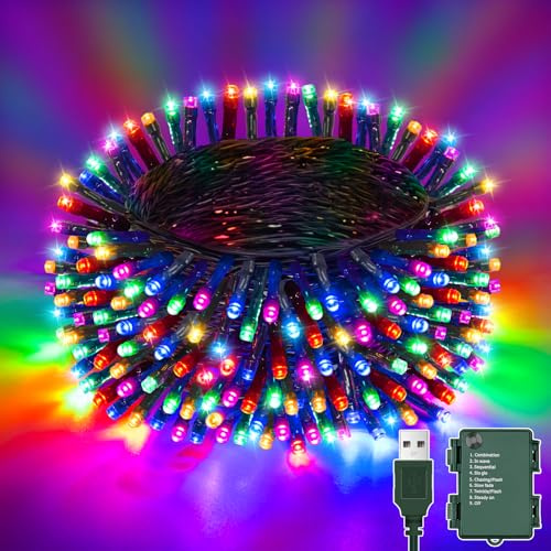 Etopgo Christmas Fairy Lights Outdoor, Multicolor Battery Lights with Timer 8 Modes,16.8Ft/5M 50 LED Indoor String Light Waterproof for Christmas Decorations