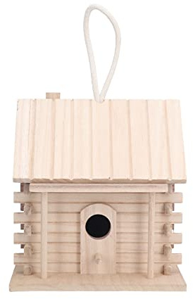 Masyrt Träfågelhus 19 x 18 x 18 trä fågelhus hängande blockhus fågelhus för fåglar utomhus och inomhus dekoration