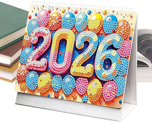 2026 Schreibtischkalender,Strassstein Kunst Schreibtisch Kalender 2026 Planer - Bastelbedarf & Desktop-Deko für Home Office Schule Klassenraum | Tisch Bücherregal Schüler Lehrer
