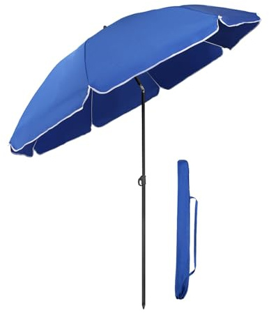 Sekey Sonnenschirm 160cm rund Strand mit Hülle, Knickbar & Höhenverstellung | 22/19mm Alu-Schaft, 140g/m² Polyester, 8 Streben, windfest, GRS-zertifiziert, UPF50+, für Balkon/Garten/Terrasse