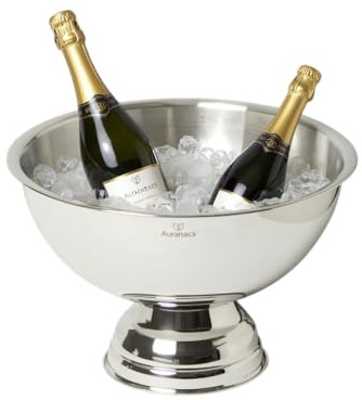 AURANACS® Sonoma | Champagnerschale aus Edelstahl | Spiegelpolierte Bowle mit elegantem Fuß | Großer Sektkühler Ø 40cm | Dekorativer Getränkekühler für Champagner & Wein | Perfekt für Partys & Events