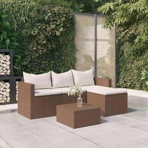 Runheo Garten Lounge Set Braun aus Polyrattan, 3-Sitzer Sofa mit Fußstütze, Couchtisch, Bequeme Kissen, Flexibles Design, witterungsbeständig, für Balkon und Terrasse