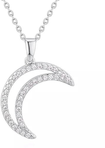 Löb 750er Weißgold Vergoldet Kette Zirkonia Mond Anhänger Halbmond Silber Damen Glitzer Boho Trachtenkette Trachtenschmuck Dirndl Oktoberfest Schmuck
