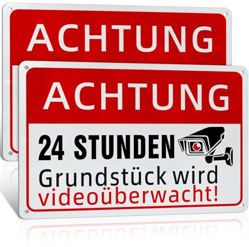 FLEXNOVA 2 Stück Schild Videoüberwachung Privatgrundstück, 30x20cm Achtung Aufkleber Hinweisschild Videoüberwachung Außen Schild Kameraüberwachung Dieser Bereich Grundstück Wird Videoüberwacht