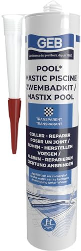 GEB Mastic étanche spécial piscine Transparent 290 ml pour coller, jointoyer et réparer même sous l'eau des éléments de piscine, carrelage, mosaïque, margelle, projecteur, bonde