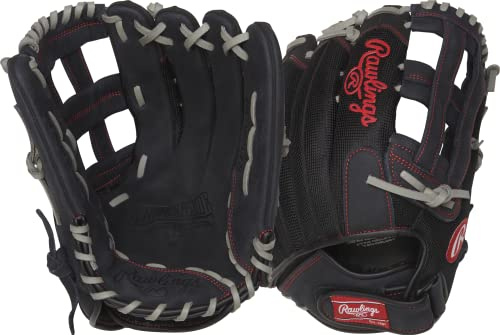 Rawlings Renegade Adult Ball Glove | Baseball/Slowpitch Softball | Multiple Styles Baseballhandschuh für Linkshänder, 33 cm, Pro H-Web | Schwarz/Grau, 13 | Outfield