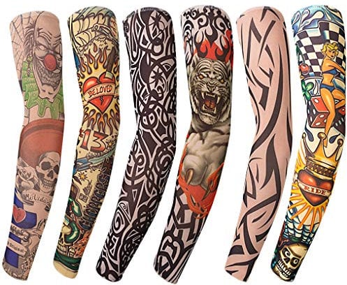 Benbilry 6 Stück Tattoo Ärmel Tattoo Armstrumpf, Unisex Nylon Temporäre Tätowierung Tattoo Strumpf Arm für Karneval Fasching Party…
