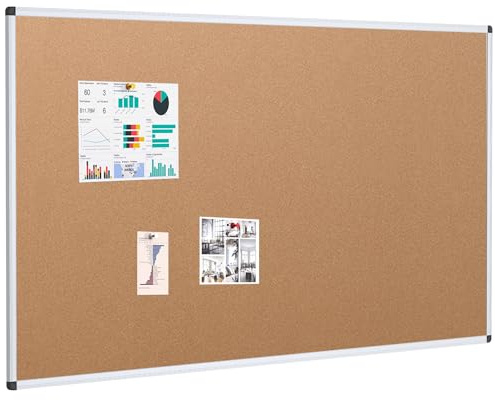 VIZ-PRO Grand Tableau d'Affichage Mural en Liège 150 x 90 cm | Panneau en Liège Naturel Auto-Cicatrisant, Rectangulaire avec Cadre en Aluminium, Pour Maison, Bureau et École