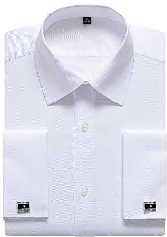 siliteelon Mens White Double Cuff Shirt, French Cuff Formal Dress Shirts (Cufflinks Included) Size: 16.5 Neck-34/35 Sleeve