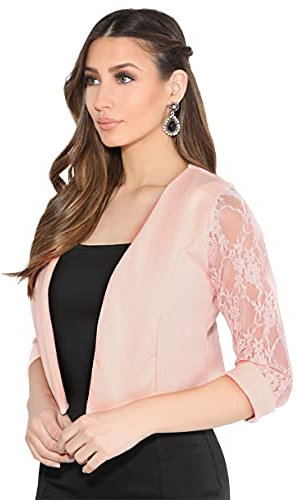 KRISP Boléro Femme Dentelle Cardigan Chic Manche Longue Élégant Soirée Grandes Tailles Mariage, Rose, 44, 5159-PNK-16