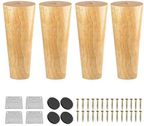 Btowin 8cm Holz Möbelfüße, VCF 4 Stück Massivholz Tischbeine Möbelbeine DIY Ersatz mit Montageplatten & Schrauben & für Schrank Sofa Bett Ottomane Couch