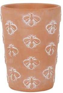 something different DP_09431 Pot de Fleurs en Terre Cuite Motif Abeille Rouge Taille L 16 x 11 x 11,5 cm