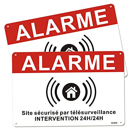Andchi 2 Pièces Panneau d'Alarme,Panneau d'Alarme Dissuasif Métal Aluminium Site Sécurisé par Télésurveillance - Intervention 24H/24H - ANJ ,30 x 20 cm