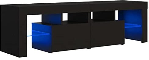 vidaXL TV-Schrank mit LED-Beleuchtung TV Möbel Fernsehtisch Wohnzimmermöbel Lowboard TV Ständer Mediamöbel Fernsehschrank Schwarz 140x36,5x40cm