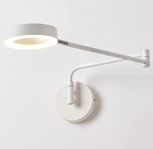 Moderne LED Wandleuchte Innen 8W Dimmbare Klappbare Teleskop Langer Arm Wandlampe 360° Schwenkbar Wipp Wandstrahler Schlafzimmer Nachttisch lesen lampe Wandbeleuchtung,Weiß