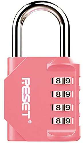 RESET-060 4-stelliges Zahlenschloss, geeignet für Turnhallen, Schulen, Spinde, Torfallen, Zäune, Werkzeugkästen, Hochsicherheit, Rosa, 1 Packung
