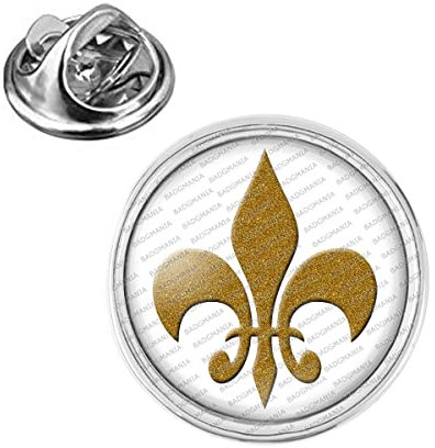 Badgmania Pin's Argenté 20mm Fleur de Lys Royale Roi de France Royauté - Ocre sur Fond Blanc Logo 18mm Pins Bouton Epinglette