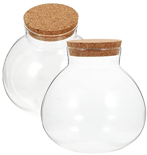 Operitacx 2Pcs Bocal en Verre Terrarium Jardinière Bocaux avec Couvercle en Liège Plante Terrarium Bol Vase Souhaits pour Fougère Succulentes Air Plantes - Bocal De Stockage en