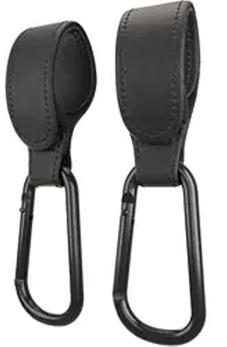 Buggy Clips- Universal Leather Stroller Hook Organiser to use on All Types of pushchairs. Hook on Your Handbag, Shopping Bags or Changing Bag onto Strollers, prams or Buggies. Black, Two Pack.
