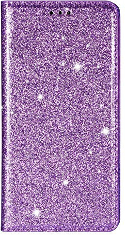Unichthy For iPhone 14 Case All Glitter Flip Case for Women Solid Sparkly PU Leather Bling Wallet Phone Cover Card Slots Stand Magnetic Closure Shockproof Shell for iPhone 14 Purple