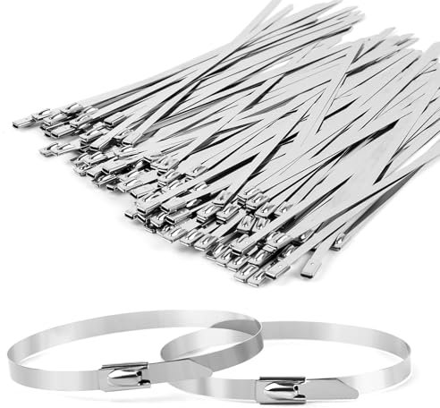 100 Pezzi Fascette Metalliche, 200 x 4.6 mm Fascette in Acciaio Inox, Fermacavo Metalliche Autobloccanti, Fascette Inox per Fasci Cavi, Manutenzione del Giardino e Tende Sole