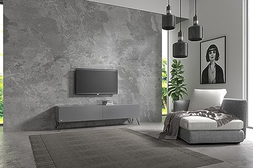 Wuun® TV-Board Lowboard Wohnwand TV-Bank Somero / 180cm / Platinum Grau/Haarnadel Schwarz