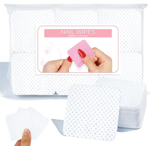 bituocs 300 Pcs Lint Free Wipes for Nails, Nail Wipe Pads Lint Free Art UV Gel Polish Absorbent Remover, Gel Polish Wipes Meltblown for Cleaning Diy Nail, Salon Essential for Professional&Home (White)