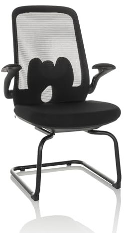 hjh OFFICE Silla para visitas Silla basculante Sillón de Conferencia Miko VB con Apoyo Lumbar y reposabrazos abatibles, Respaldo de Rejilla, Tejido Negro