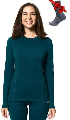 Merino.tech Camiseta Termica Lana Merino Mujer - Ropa Térmica + Calcetines | Capa base para todo el año (diario, deporte y outdoor). Antiolores, no pica