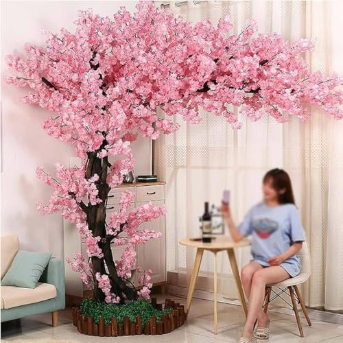Qiang Künstlicher Kirschblütenbaum Lebensechte Blätter-Nachbildung Echtholzstiele Künstlicher Sakura-Baum Weinender Kirschbaum Perfekt Für Heimdekoration,Pink-2.5x2m/8.2x6.6ft