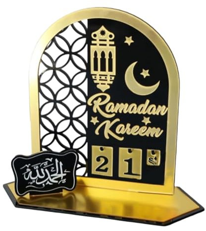 Kexpery 2024 Ramadan 30 Tage Countdown Adventskalender Eid Mubarak Ornament Acrylbrett Tischornament mit Mondstern für Zuhause Islamische muslimische Party Dekor Geschenke (Stil B)