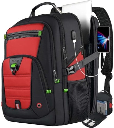 Z-MGKISS Extra Large Laptop Backpack, 18.4-19 Inch Travel Backpack for Men & Women, Rucksack Bag with USB Charging Port and Multiple Compartments, College Business Work Daypack, Red