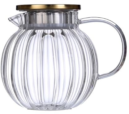 Bafnsiji A, Théière en Verre, Forme de Citrouille Théière en Verre Clair, Théière en Verre Clair Borosilicate, Théière en Verre avec Couvercle en Acier Inoxydable, Théière en Borosilicate