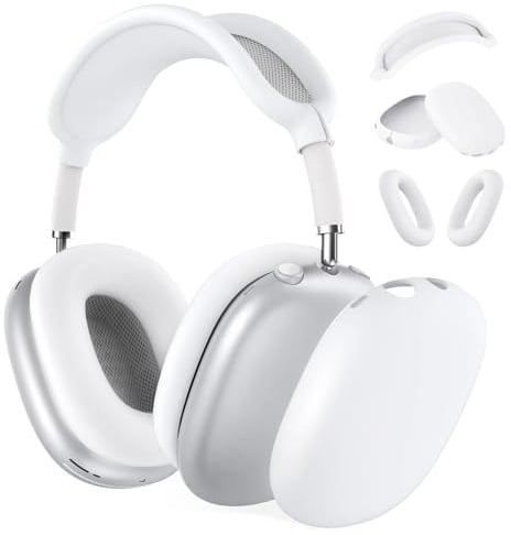 MMOBIEL Silikon-Schutzhülle für AirPods Max Kopfhörer Silikon Ohrpolster Hülle, Ohrmuschel Abdeckung, Kopfbandabdeckung – Anti-Kratz weicher Silikonschutz - Weiß