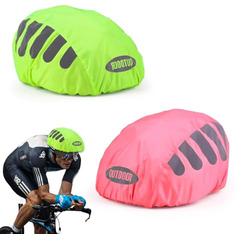 2 Stück Regenschutz Fahrradhelm,Atmungsaktiver Helmüberzug Fahrrad,Winddichter Reflektierende Fahrradhelm-Abdeckung,Regenüberzug Wasserdichter,Universal Helm Cover Regen (Fluoreszierend Grün + Rosa)