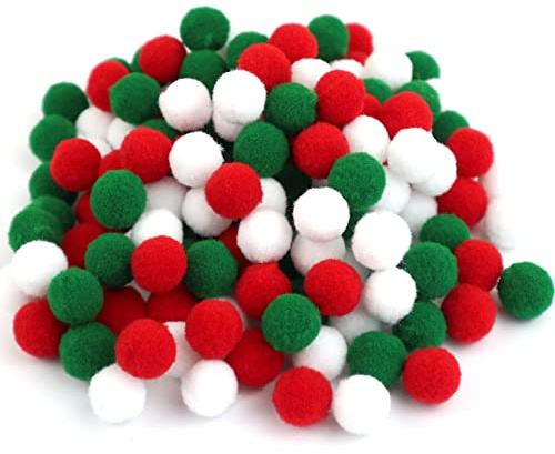 Anevous 200 Stück Pompons, Flauschigen Plüsch Bälle,Mini Bommeln Pom Poms,Pompom zum Basteln für Lustige DIY Kreative Handwerk, Ostern, Weihnachten, Rot Grün Weiß 3cm