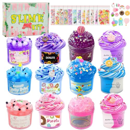 CIOXSOIO 12 Piezas 70ml Slime Kit, 12 Colores Slime para Niñas y Niños, Súper Suave y Antiadherente, Juguetes Sensoriales Antiestrés, Juego Slime DIY, Regalos para Niños Niñas