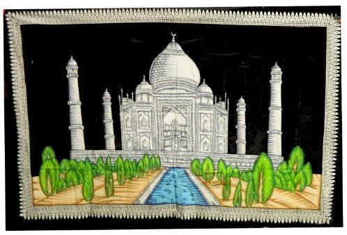 Taj Mahal Wandbild 175x115cm Indien Tadsch Baumwollbild Pailletten Handbemalung