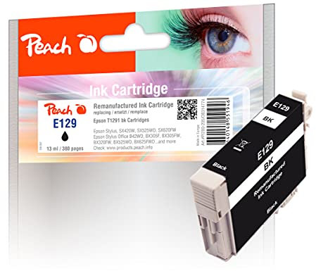 Peach E129 Druckerpatrone XL schwarz ersetzt Epson T1291 bk, C13T12914011 für z.B. Epson Stylus Office BX 305 F, Epson Stylus Office BX 635 FWD, Epson Stylus SX 430 W, Epson Stylus SX 525 WD