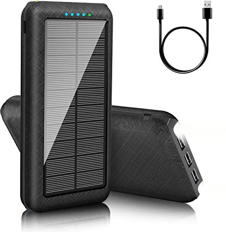 Solar Powerbank25800mAh Externer Akku: Power Bank Tragbares Ladegerät mit LED-Licht, 3 USB Ausgängen & 2 Eingängen Handy Akkupack für Camping Outdoor Kompatibel mit Phone | Android (Black)