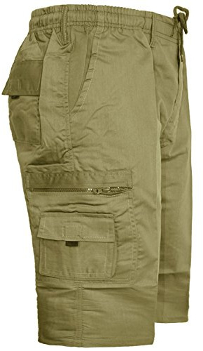 (AMIR)MENS CARGO COMBAT PLAIN SHORTS SUMMER COTTON BEACH SHORTS POCKETS LONG SZ 30-44[Khaki ,XXXXL]