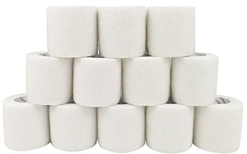 STpro Selbstklebender Verband Tape Fixierverband Selbsthaftende Bandage Tape Haftbandage 5cm x 12 Stück Weiß Cohesive Bandage Selbstklebende Binden Verband Elastischer Verbände Kohäsiv Bandagen Pferd…